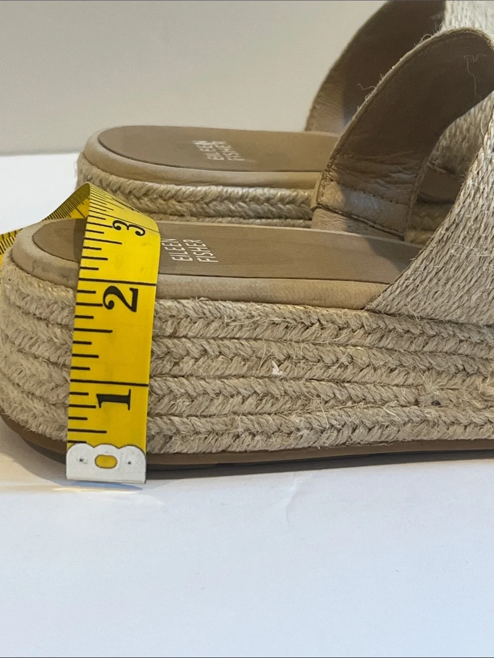 Eileen Fisher Beige Jute Triple-Strap Platform Slides